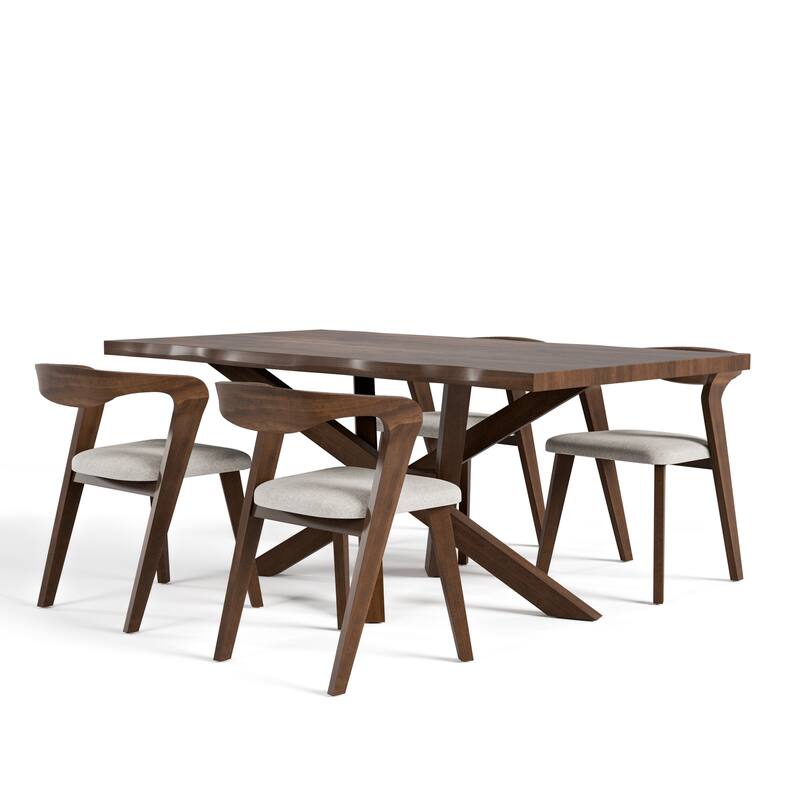 Furniture of America Abigail II Mid-Century Modern 5-Piece Rich Walnut Solid Wood Dining Set