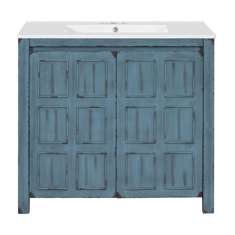Retro Style 36" Bathroom Vanity with Sink Set, Freestanding Soft-Close Bathroom Storage Cabinet with Adjustable Shelf