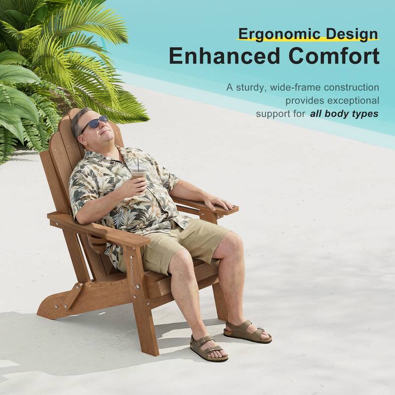 HDPE All-Weather Folding Adirondack Chair with Cup Holder