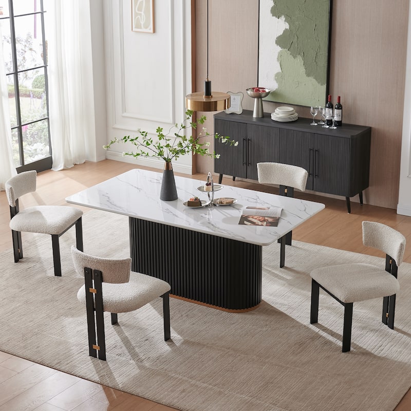 Boucle Fabric Contemporary Dining Armless Chairs with Metal Frame