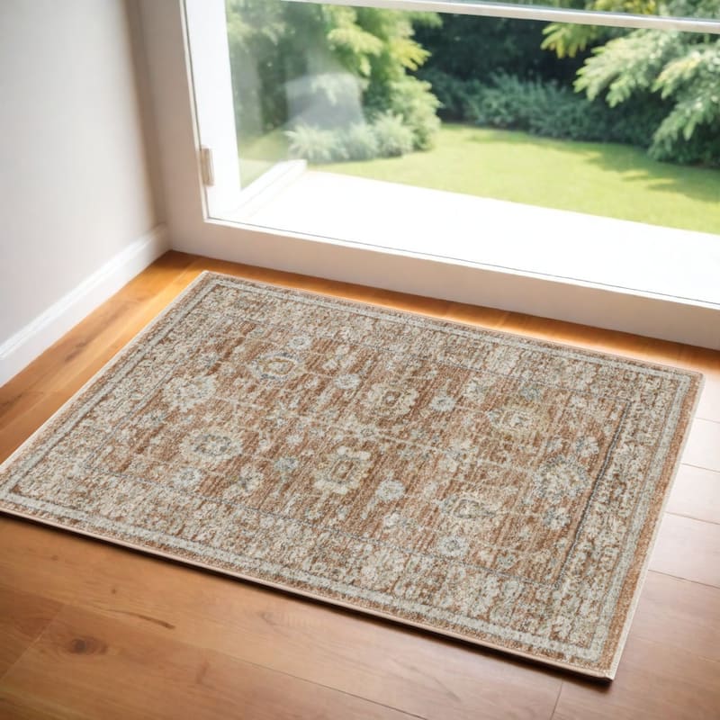 Leja Power Loomed Distressed with Fringe Area Rug By HomeRoots - 54' X '30' X '0.39 - 54' X '30' X '0.39 - Orange and Ivory - Rectangle