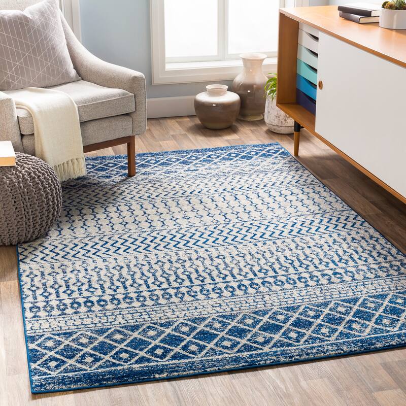 Livabliss Edie Bohemian Geometric Area Rug - 5' 3" x 7' 6" - Dark Blue - Rectangle