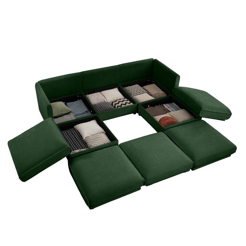 109" Chenille U-Shaped 3-Seater Sofa with Ottoman & Storage