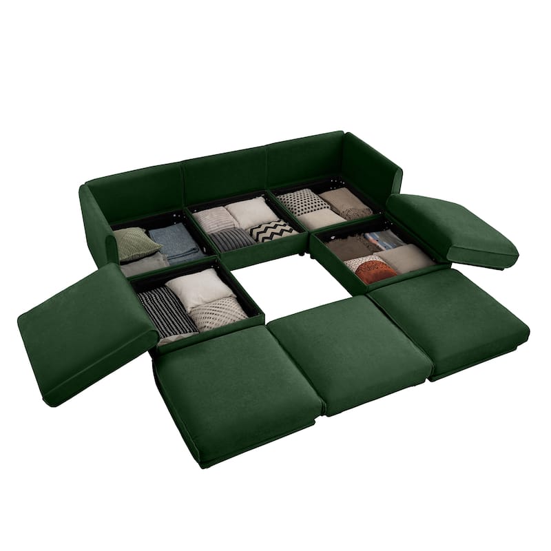 Modern 5-Piece U-Shaped Modular Sofa with Storage & 2 Storage Ottoman