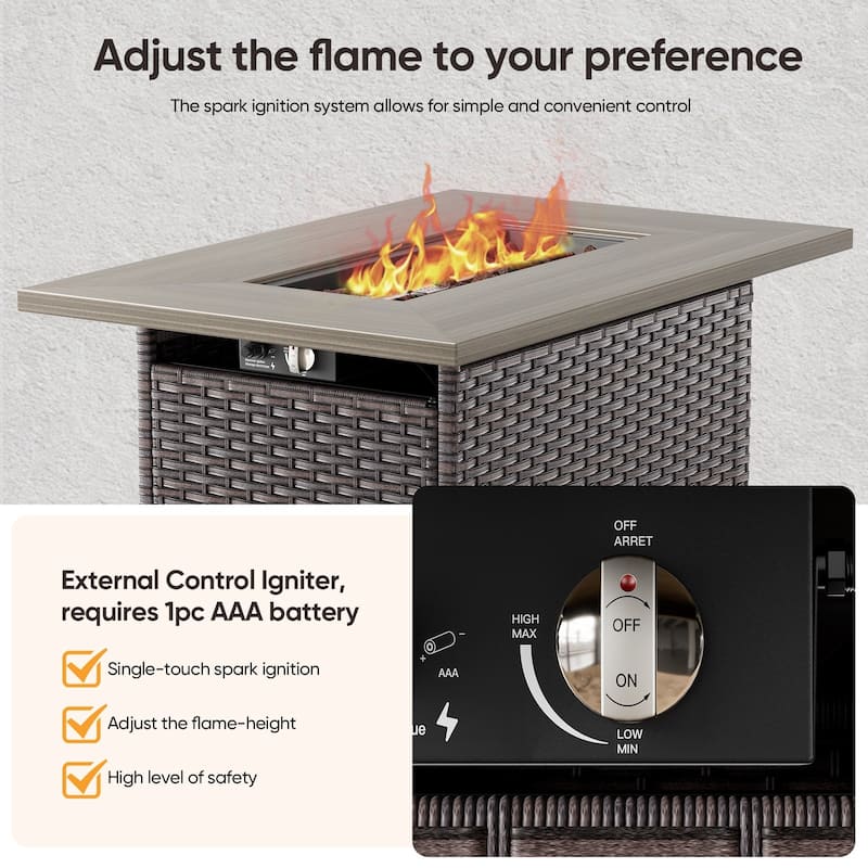Outdoor Propane Fire Pit Table - 55000 BTU, Adjustable Flames - Rectangle