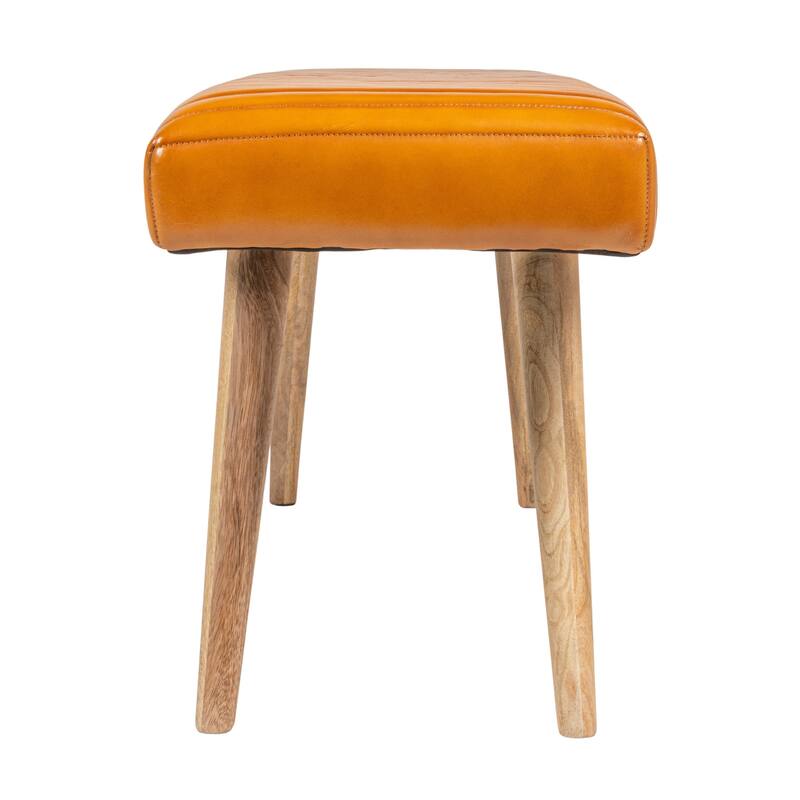 Mango Wood and Leather Grid Bench