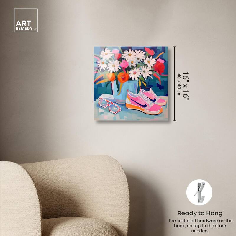 Whimsical Sneakers Flower Vase Acrylic by Art Remedy, Ready to Hang