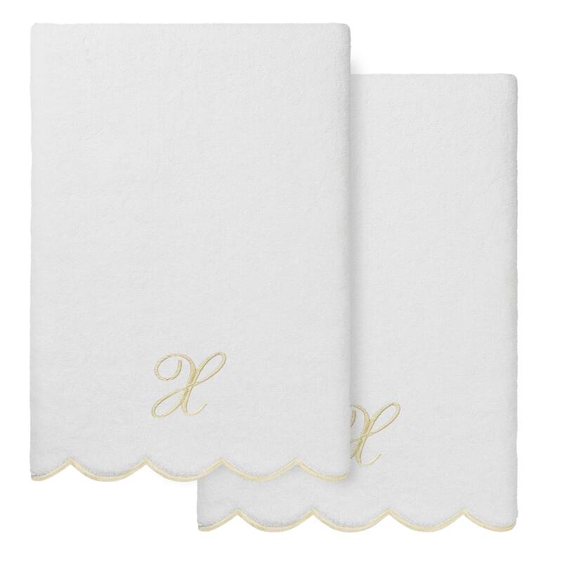 Authentic Hotel and Spa 100% Turkish Cotton Beige ADORNIA Scallop Personalized 2 Piece Bath Towel Set - 2 Bath Towels - X