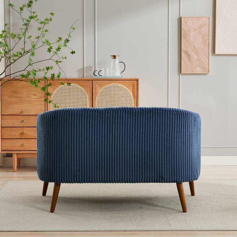 Upholstered 2-Seater Accent Sofa, Recliner Sofa with Wood Frame, Stripe Loveseat Couch Sofa with Wooden Legs