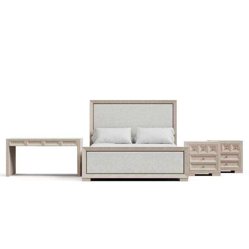 Furniture of America Durem II Modern 4-Piece Solid Wood Tawny Panel Bed with Desk and 2 Nightstand Set
