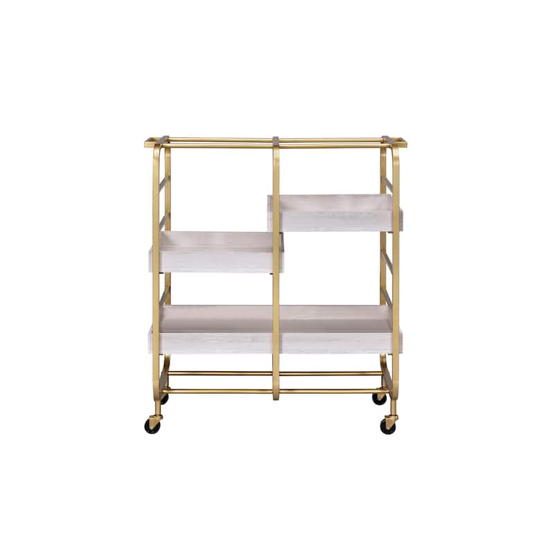 ACME Vorrik Serving Cart in Gold & White-Washed