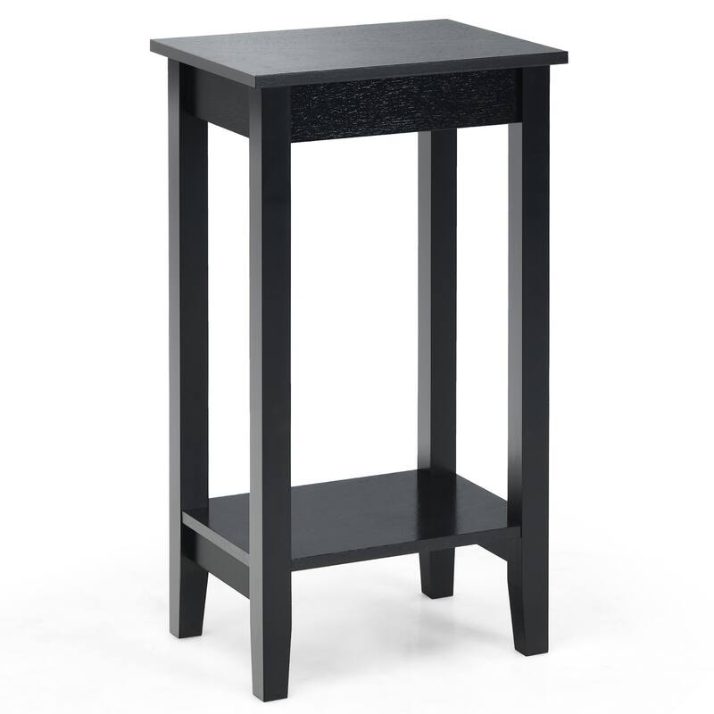 2 Tier End Table Tall Nightstand Sofa Bedside Table w Versatile Shelf - Black