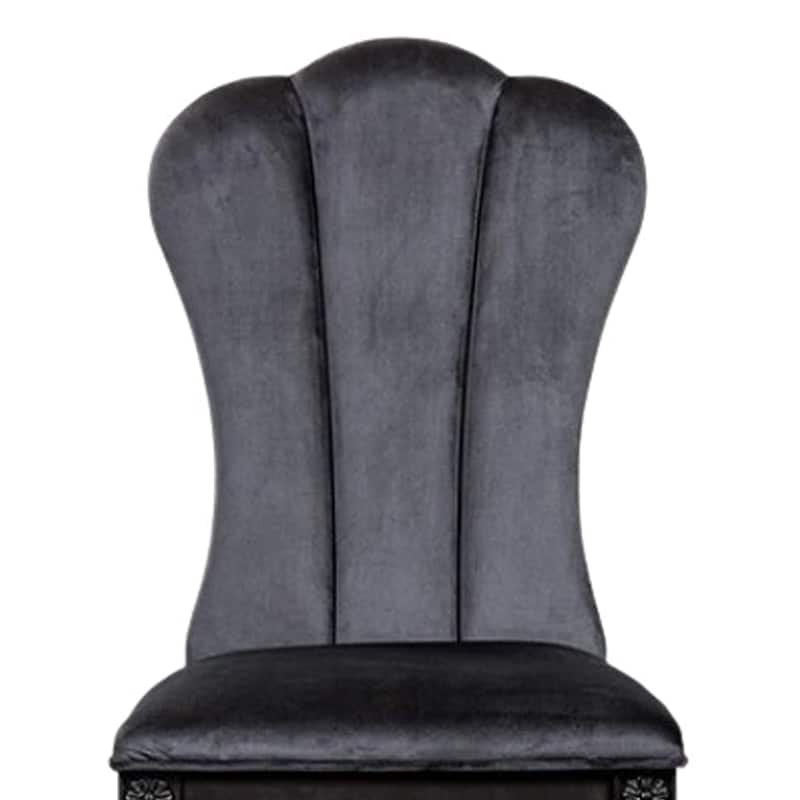 Hixe Side Dining Chair Set of 2, Scalloped, Turned Fluted Wood Legs, Black