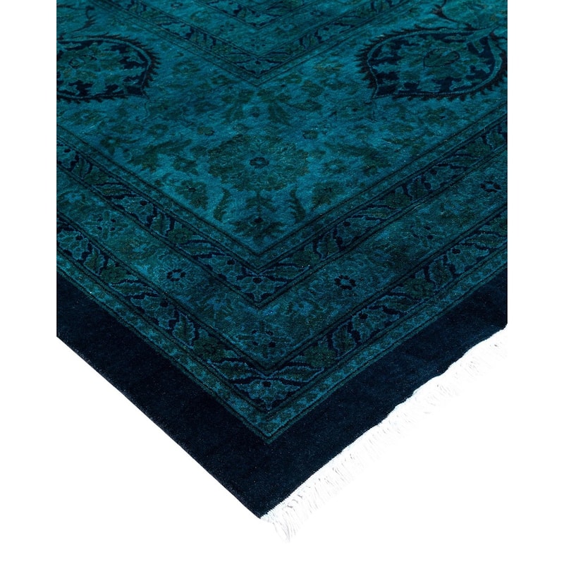 Overdyed, One-of-a-Kind Hand-Knotted Area Rug - Blue - 12' 3" x 17' 5"