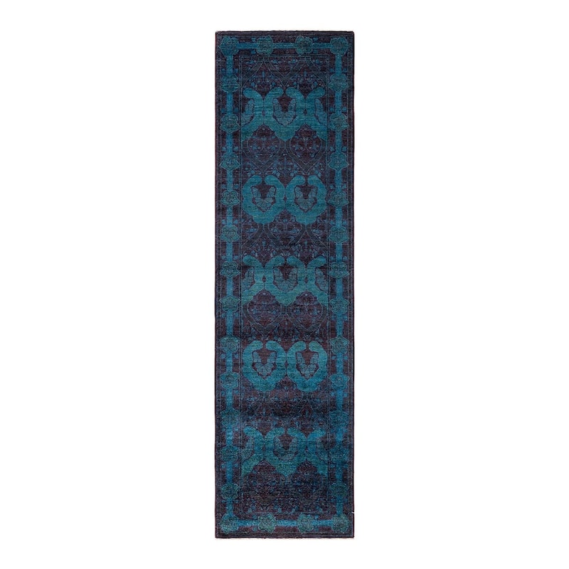 Overton Hand Knotted Wool Vintage Inspired Modern Contemporary Overdyed Blue Area Rug - 2' 8" x 9' 10"