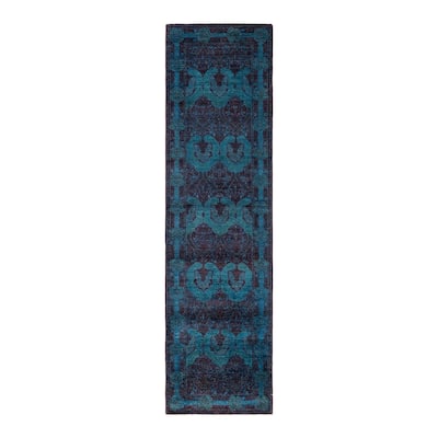 Overton Hand Knotted Wool Vintage Inspired Modern Contemporary Overdyed Blue Area Rug - 2' 8" x 9' 10"