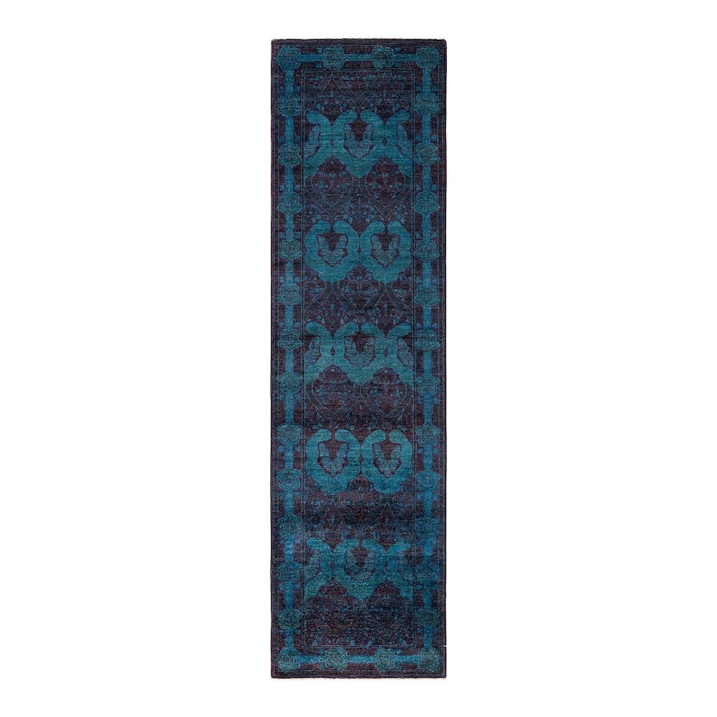 Overton Hand Knotted Wool Vintage Inspired Modern Contemporary Overdyed Blue Area Rug - 2' 8" x 9' 10"