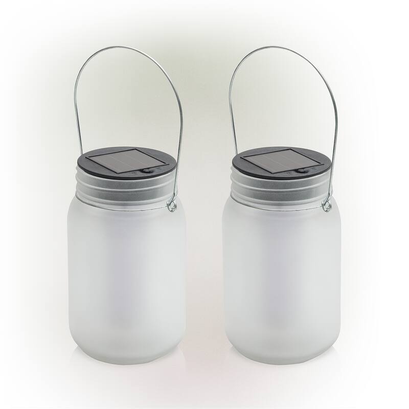 Alpine Corporation Outdoor Solar Powered Pathway Lantern Flickering LED Light Jars (Set of 2)
