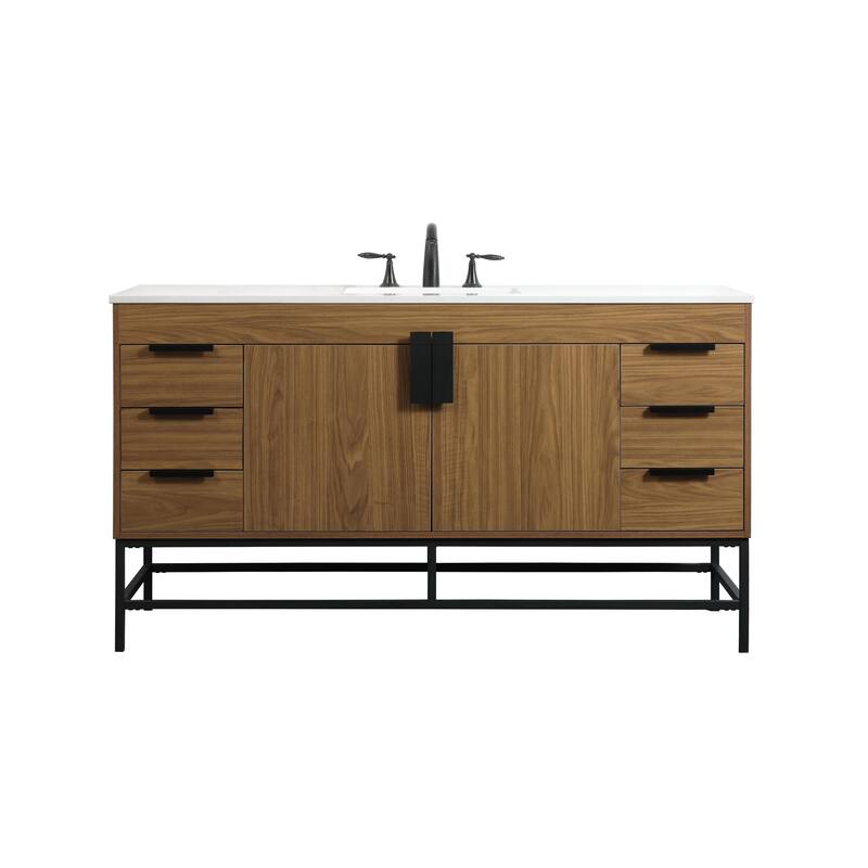 Icon 48 - 60 Inch Single Bathroom Vanity with Ivory White Engineered Marble - 60 Inch - Walnut Brown