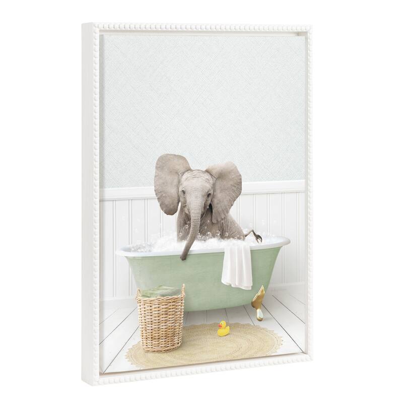 Sylvie Beaded Baby Elephant Big Ears Bath Canvas by Amy Peterson - 18x24
