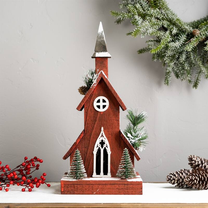 19" Frosted Church Christmas Tabletop Decoration
