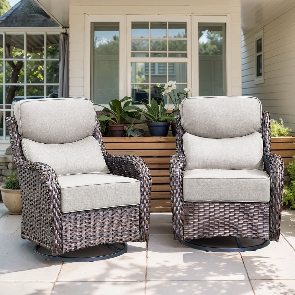 Gymojoy Patio Swivel Glider Chair Set with 6" Ultra-Plush Cushions - Waterproof Olefin Fabric, All-Weather Rattan