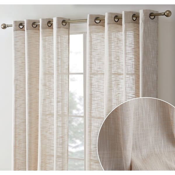 slide 2 of 64, HLC.me Madison Faux Linen Textured Sheer Privacy Sun Light Filtering Window Grommet Thick Curtains Panels, Set of 2 54 W x 63 L per panel - Set of 2 - Beige