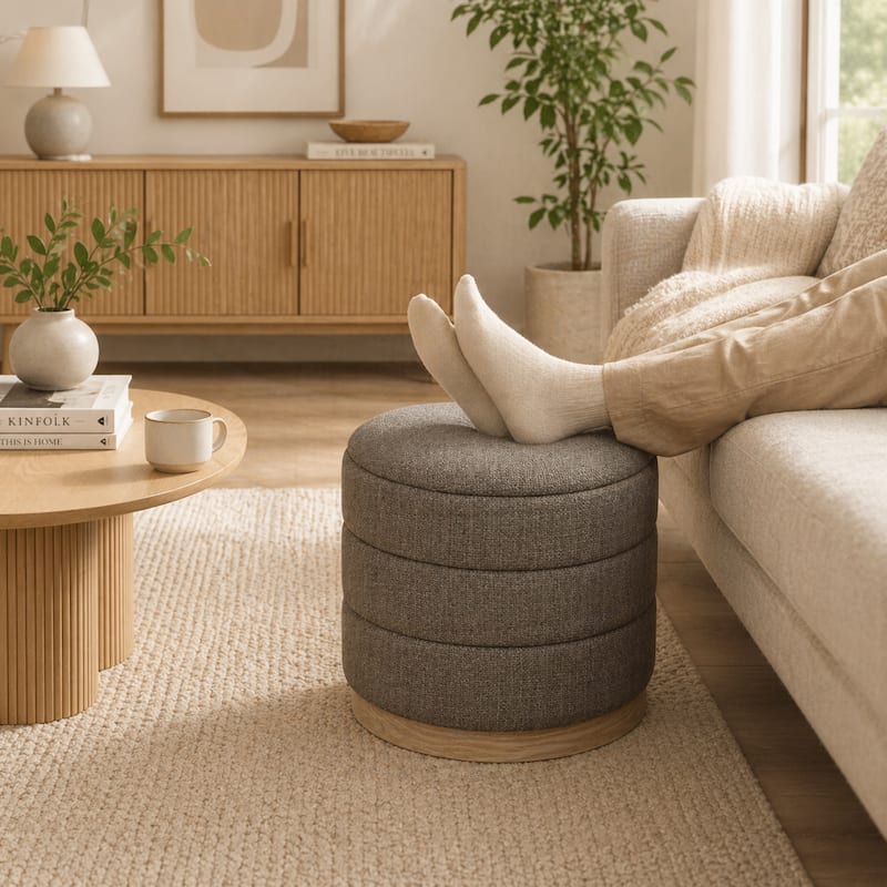 Aria Home Modern Cylinder Ottoman with Hidden Storage Upholstery Seat