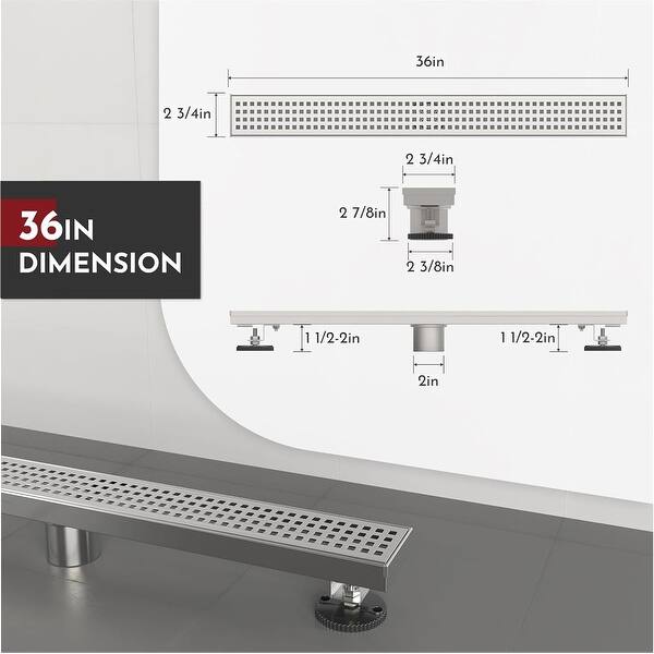 dimension image slide 1 of 5, 36-Inch Linear Shower Drain with Stainless Steel Grate - 36 inch