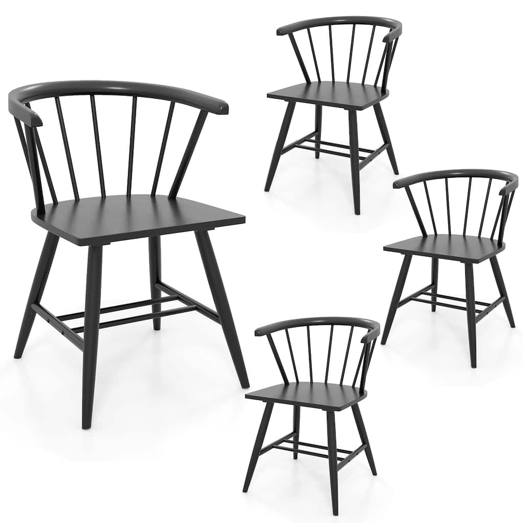 Gymax Windsor Dining Chair Set of 4 w/Rubber Wood Frame Curved Spindle