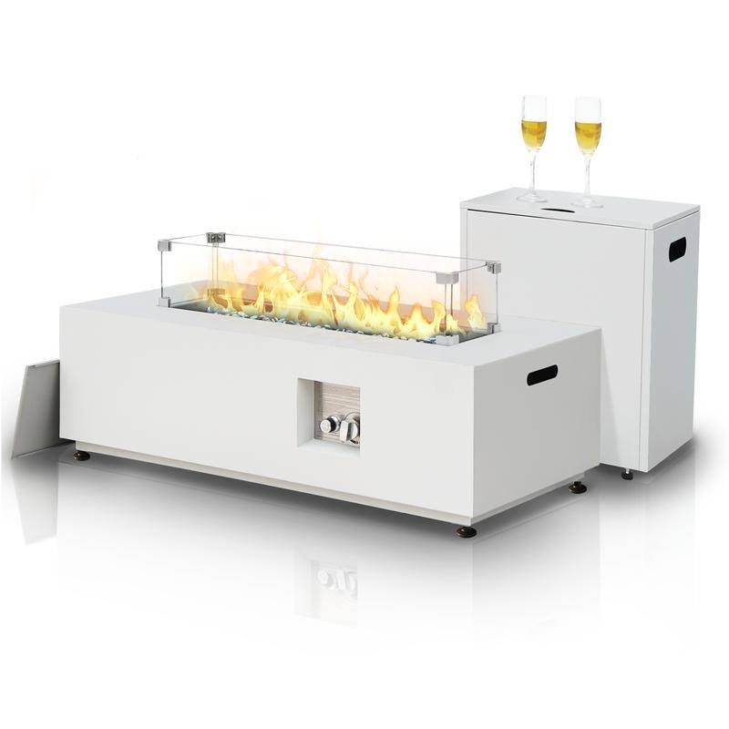 Outdoor Propane Fire Pit Table, 50,000 BTU Rectangular Steel Gas Fireplace with Wind Guard, Hidden Tank for Patio & Backyard