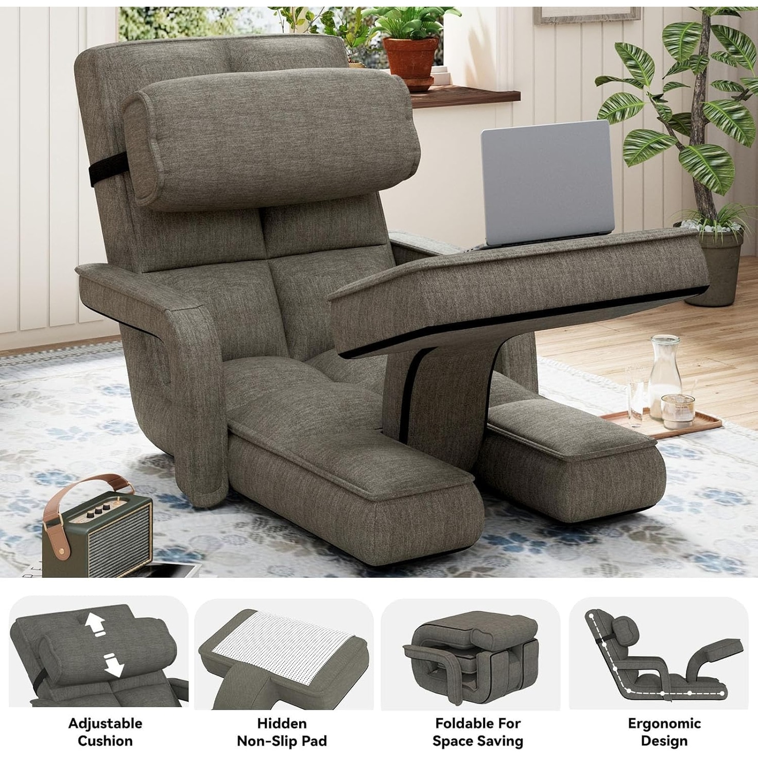 AECOJOY Floor Chair, Padded Folding Gaming Chair with 14-Level