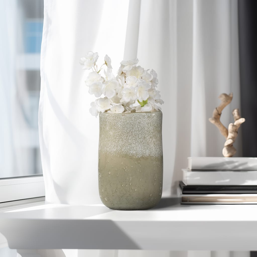 Sagebrook Home Mia Medium 10-inch Green Glass Vase Elegant Glass Decor for Contemporary Homes