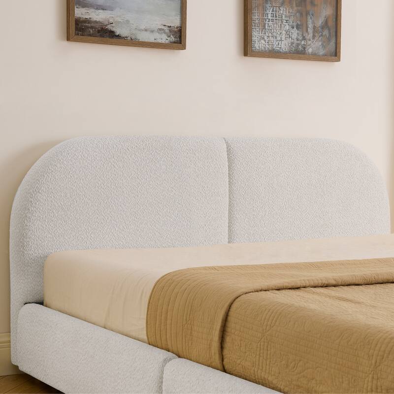 Stylish Curve-shaped Upholstered Platform Bed Frame Modern Minimalist Low Profile Bed with Curved Headboard Optional Storage Bed