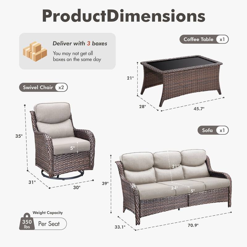 Meyreso 4-Piece Wicker Outdoor Patio Conversation Set with 5-Inch Thick Olefin Cushions