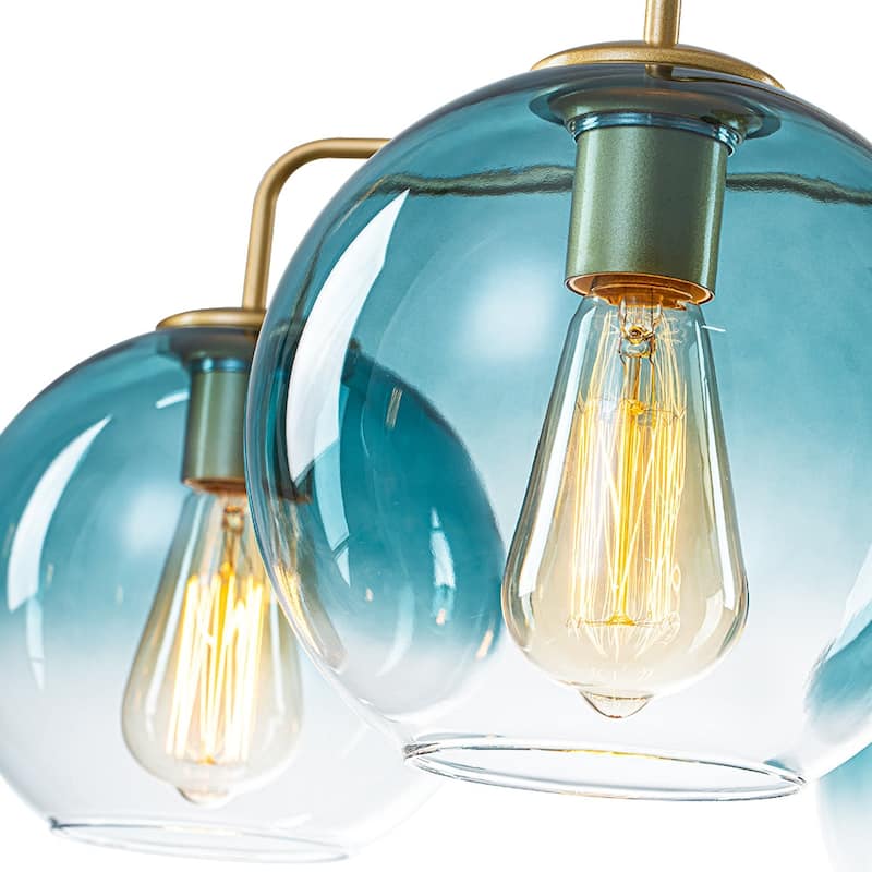 Mid-century 5-Light Glass Globe Bubble Round Chandelier - 35in Wide