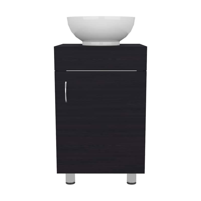 18" Wide Free Standing One Door Vanity,With Vessel Porcelain Sink,Bathroom Storage,Black
