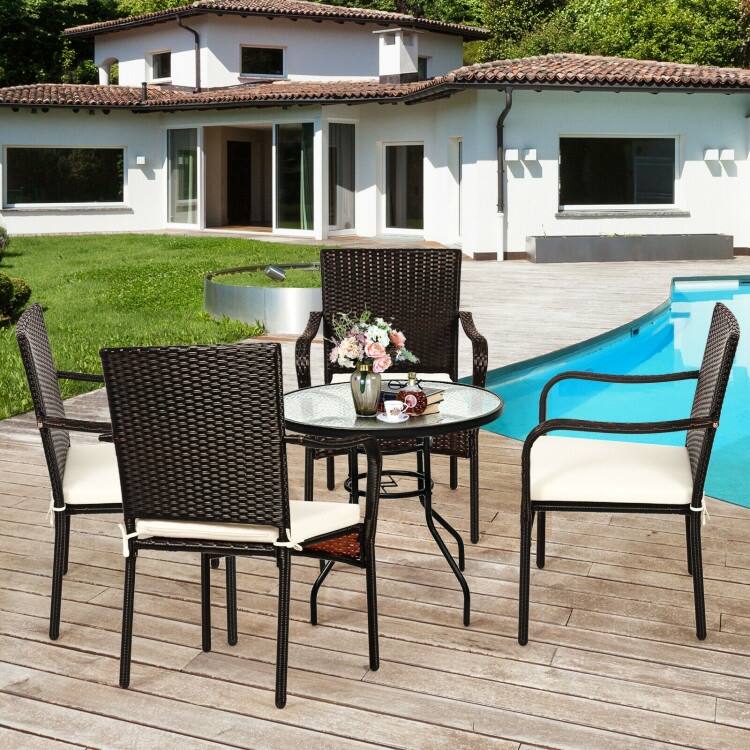 Set of 4 Patio Rattan Stackable Dining Chair with Cushioned Armrest for Garden - 24" x 23" x 34" (L x W x H)