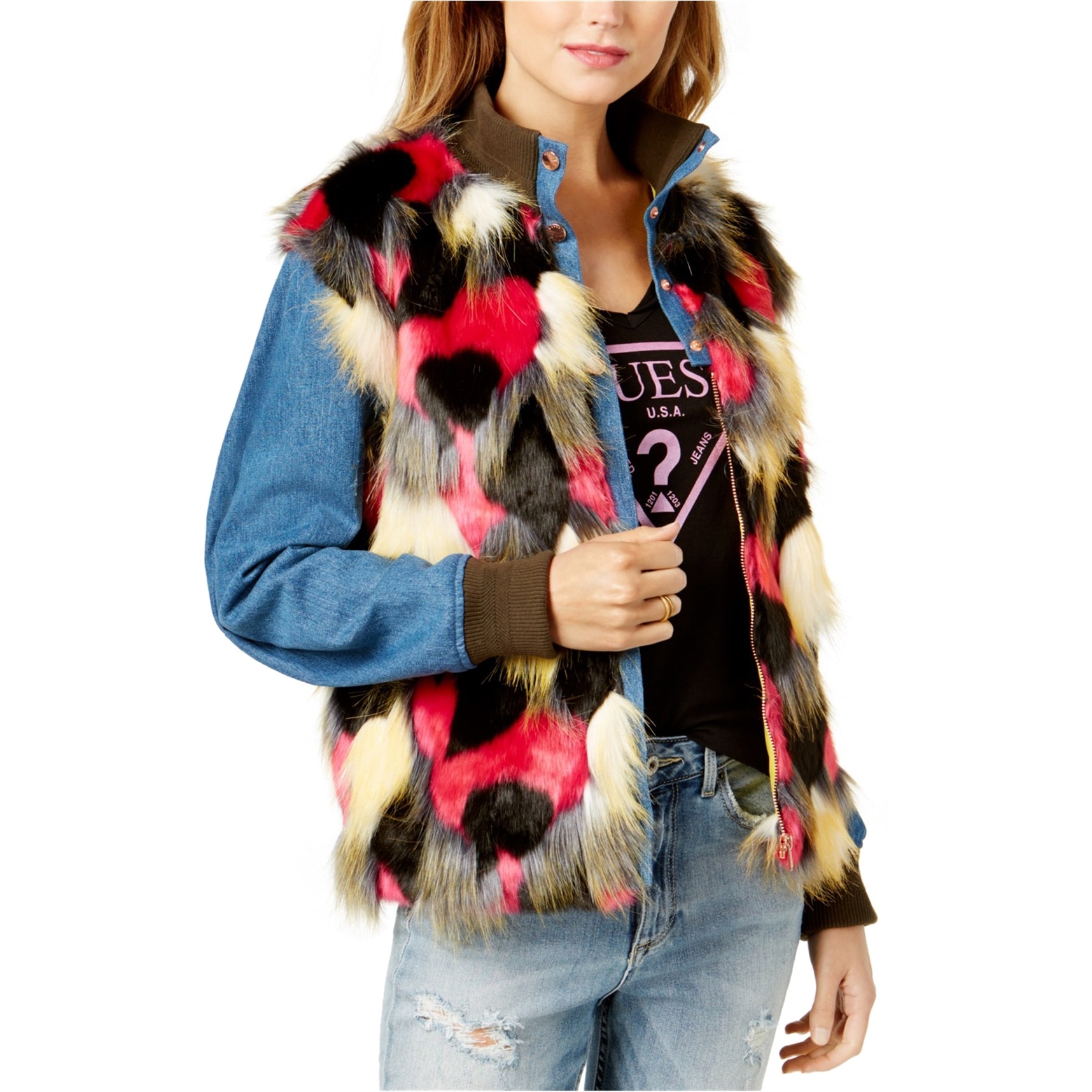 guess denim jacket with fur