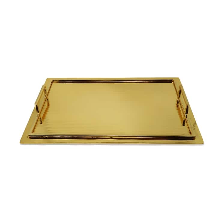 Gold Glossy Textured Design Serving Tray with Gold Handles (3 Sizes)
