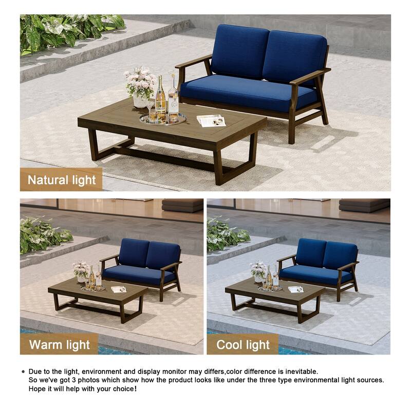Modern Wood Outdoor Patio Sofa Loveseat with Cushion