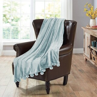 Pompom Flannel Fleece Throw 50"x60"/60"x80"