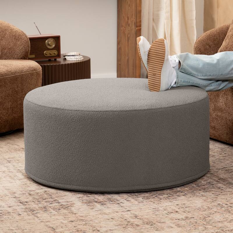 Jaxx Candler Round Couch Ottoman Large Coffee Table & Foot Rest - 36 Inch - Boucle Dark Grey