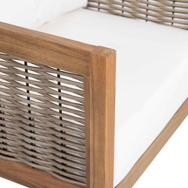 Christopher Knight Home - Madison 3-Piece Outdoor Acacia Wood Chat Set with Slat Design Cushions