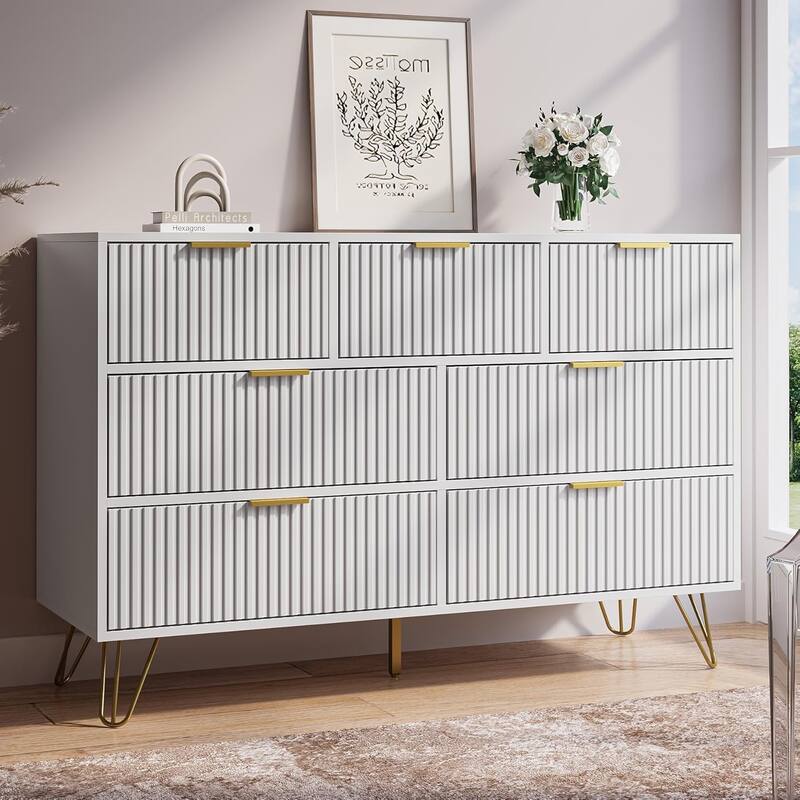 FURNIWAY Fluted Drawer Dresser for Bedroom
