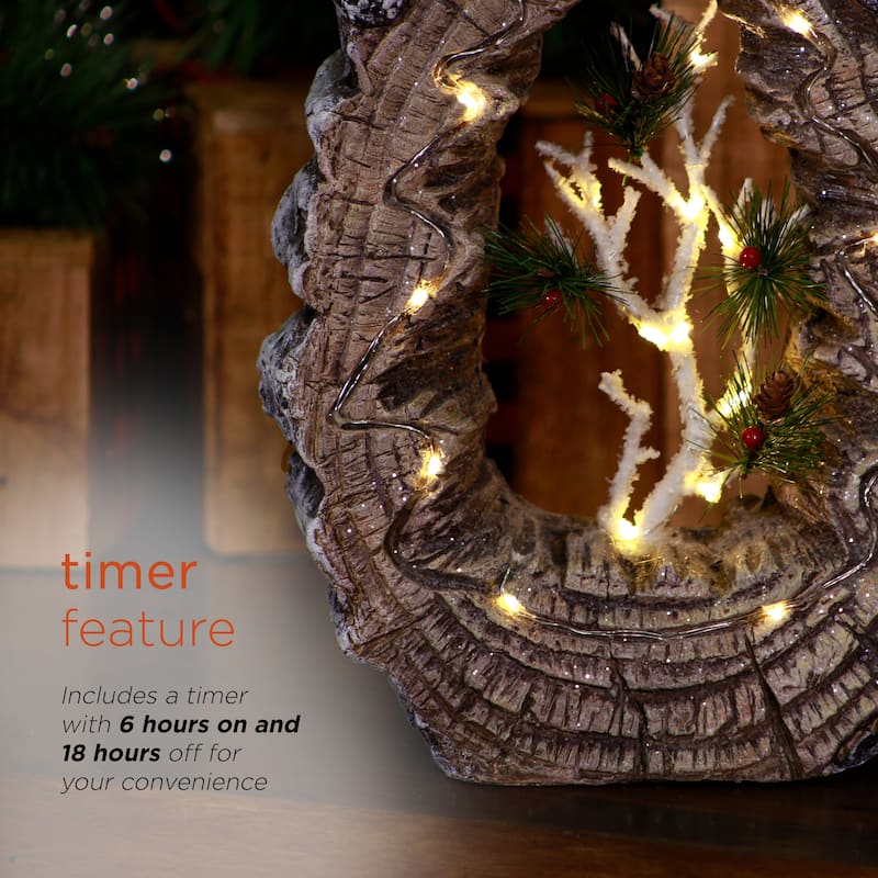 Alpine Corporation 21"H Indoor/Outdoor Christmas Statue with Carved Wood Look and LED Lights