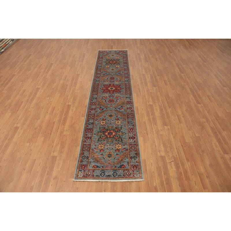 Hand Knotted Oriental 100% Wool Carpet Traditional All-Over Greys & Charcoal Ziegler Runner Rug - 11' 5'' X 2' 6''