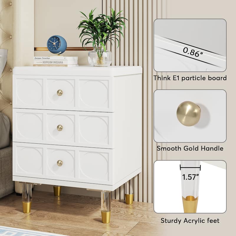 Nightstand Bedside Table with 3 Drawers, Bedroom Tall Night Stands Sofa End Table with Storage for Bedroom, Living Room