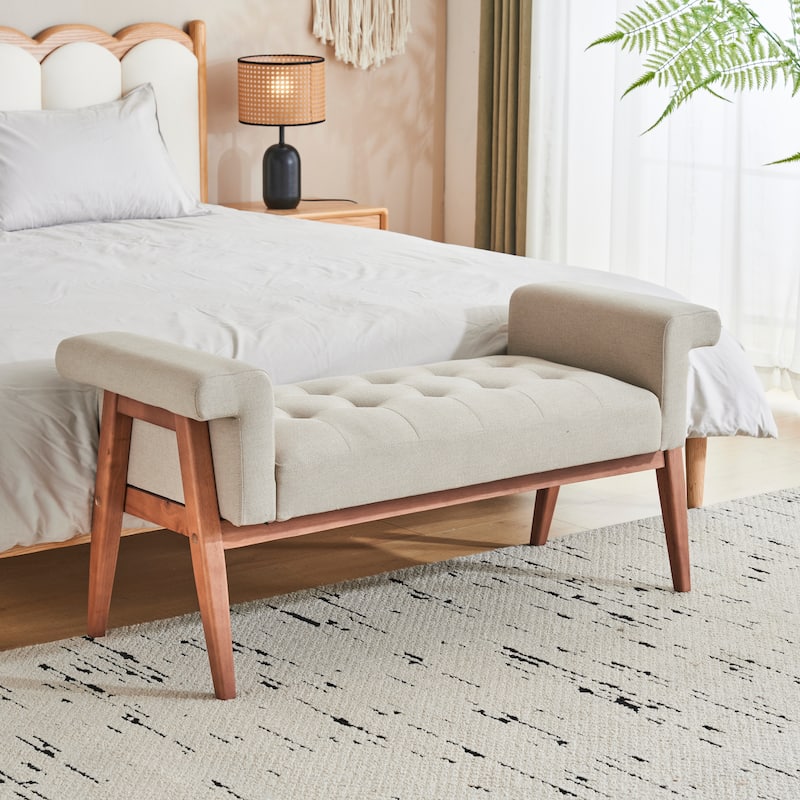 Christopher Knight Home - Evelyn Classic Beige Tufted Linen Ottoman Bench - 49" W x 18.75" D x 23" H