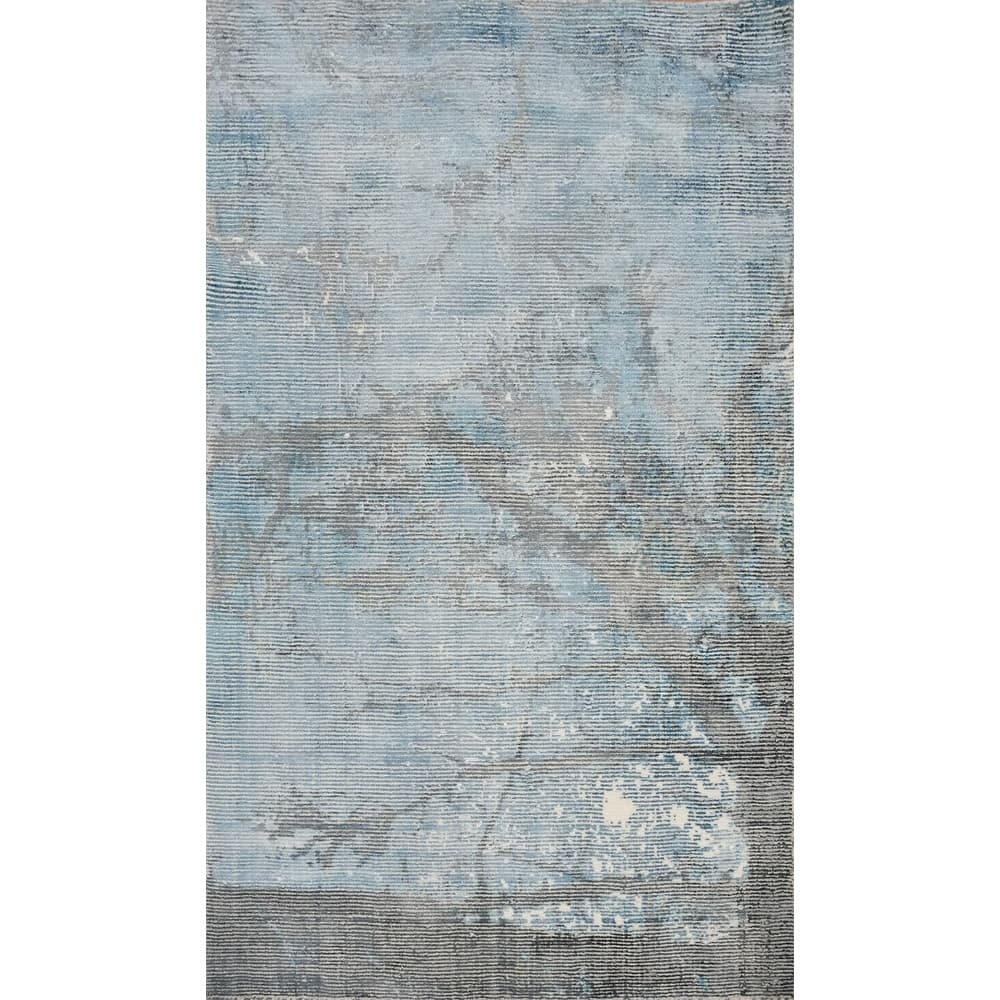 Hand Knotted Oriental Viscose Silk Carpet Modern All-Over Navy Blue & Blues Abstract Area Rug - 5' 0'' X 3' 0''